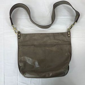 HOBO ~ TAN GREY LEATHER MAGNETIC CLOSE PURSE BAG